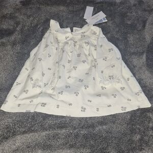 NWT Jacadi White Baby Girl Dress With Black Floral Design